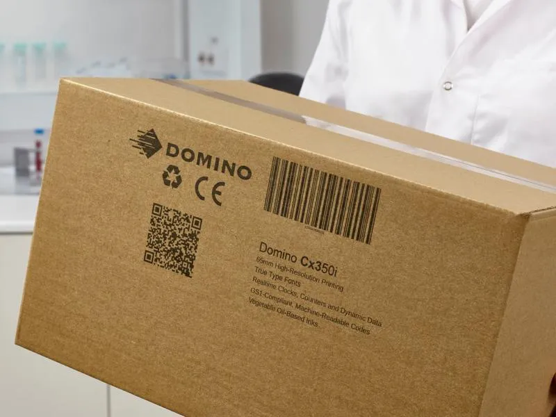 Cardboard box code printed by Domino Cx350i