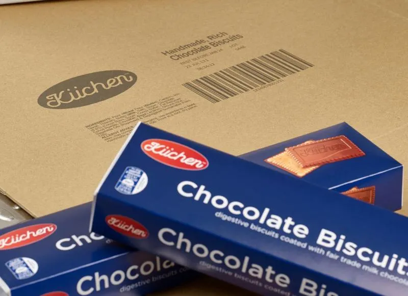 Box of chocolate biscuits printed with the Cx350i