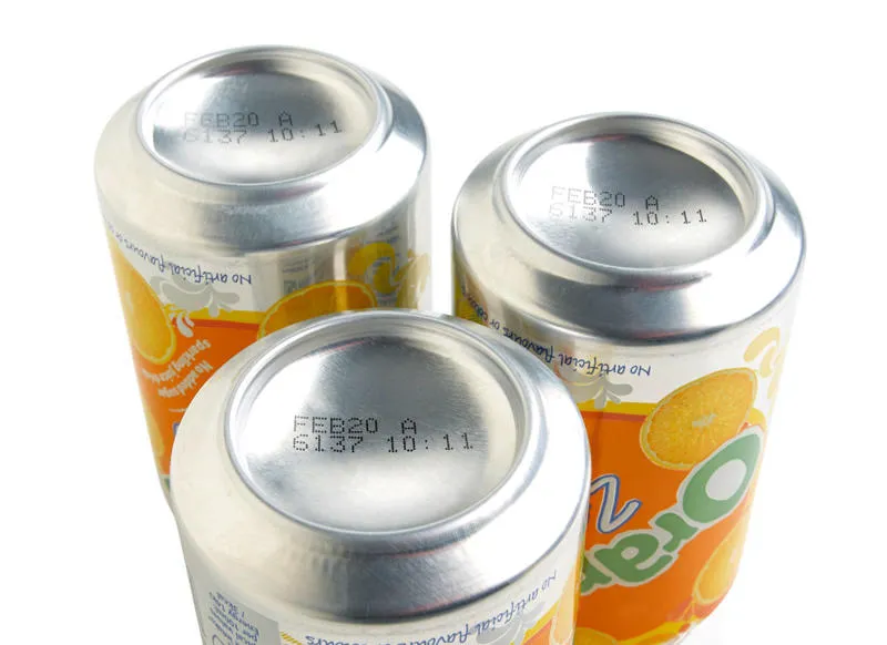 Continuous Inkjet Code printed onto aluminium beverage cans