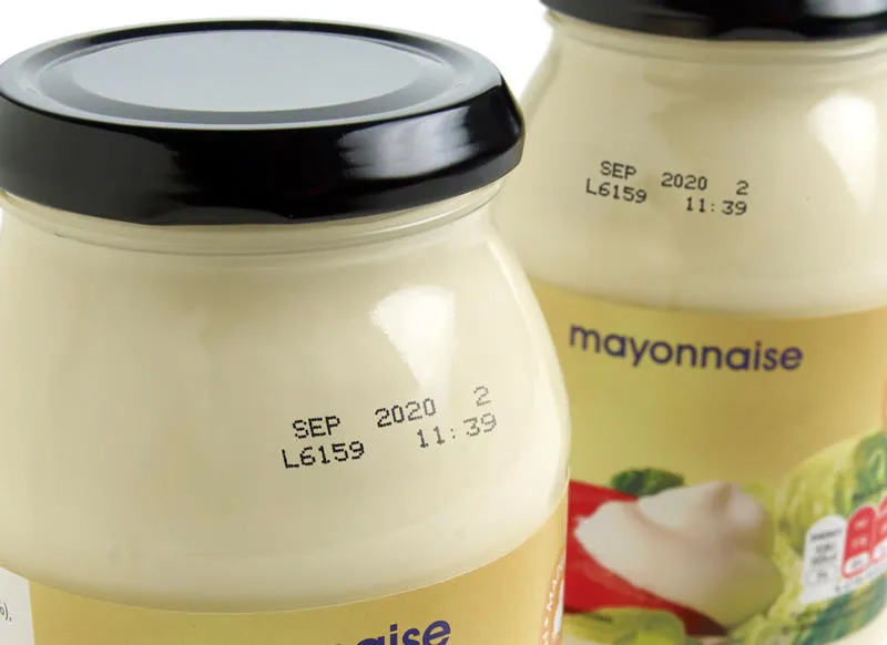 Continuous Inkjet Code printed onto mayonnaise jar