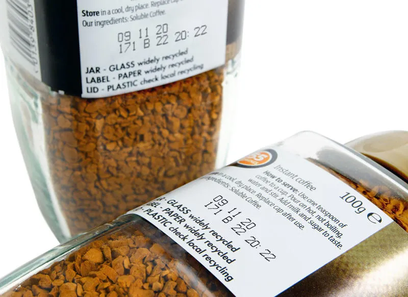 Continuous Inkjet Code printed onto a coffee pot label