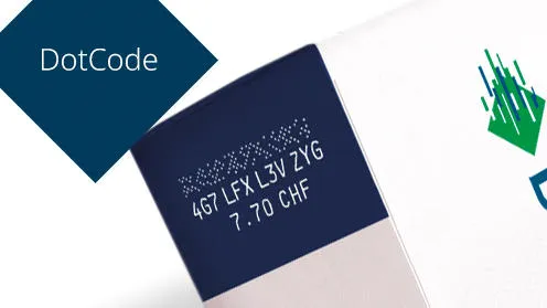 Druckbeispiel eines DotCodes auf einer Tabakschachtel