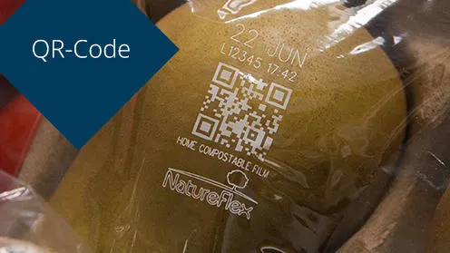 Druckbeispiel eines QR-Codes auf einer kompostierbaren Folie