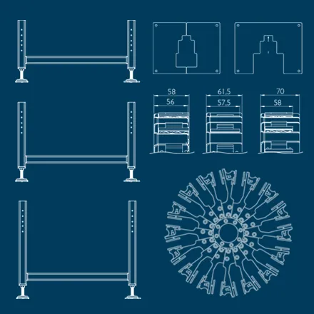 Technical drawing of the configurable parts of the Domino solution for Track and Trace, the Cigarette Pack Coding Station